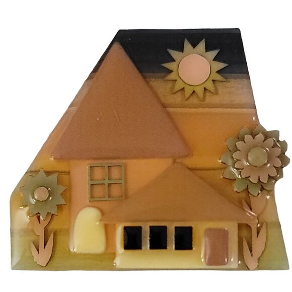 Lucinda Tan House Pink Green Flowers Pin K555 - Picture 7 of 7